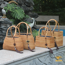 Vietnam imported autumn rattan handbag straw bag Forest basket basket retro literary hand-woven 