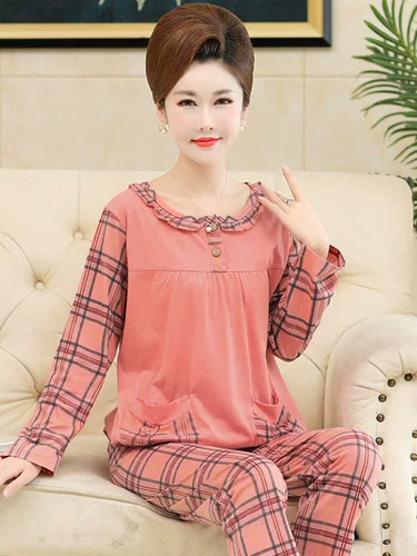 Пижама для матери, хлопковый демисезонный лонгслив для пожилых людей, комплект, для среднего возраста, большой размер