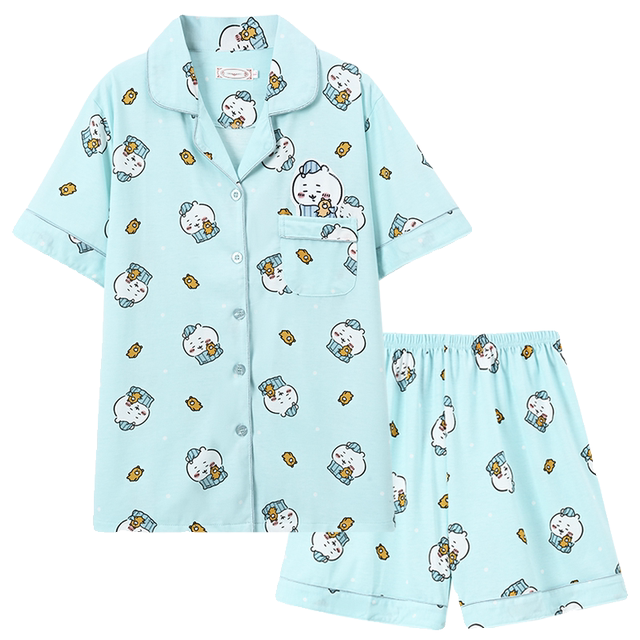 japanese chiikawa chiikawa pajamas ແມ່ຍິງສັ້ນແຂນສັ້ນ summer ຝ້າຍບໍລິສຸດງາມ Usaqi ອິນເຕີເນັດສະເຫຼີມສະຫຼອງເຄື່ອງນຸ່ງຫົ່ມເຮືອນ