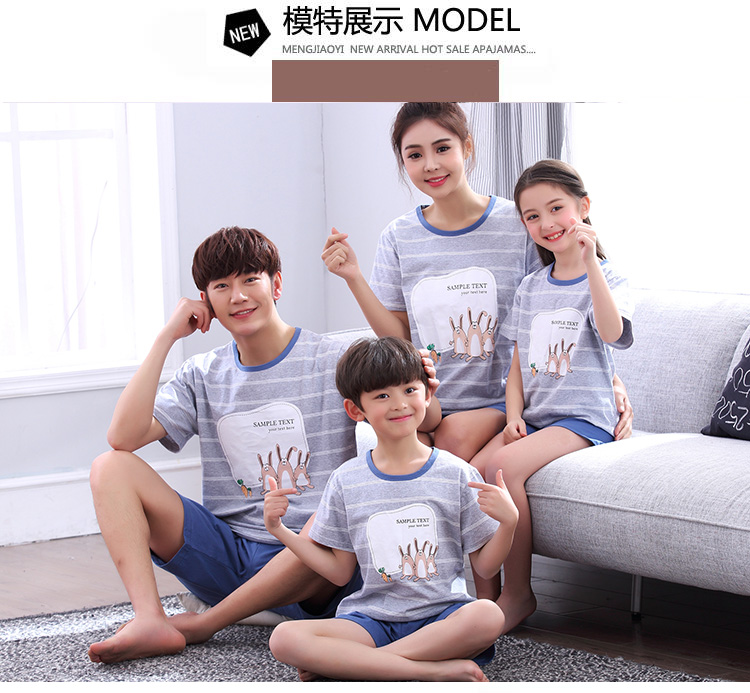 Cha mẹ và con đồ ngủ bông mùa hè ngắn- tay gia đình ba ba- mẹ và con trai trong cậu bé lớn dễ thương trẻ em phù hợp với gia đình bộ pijama