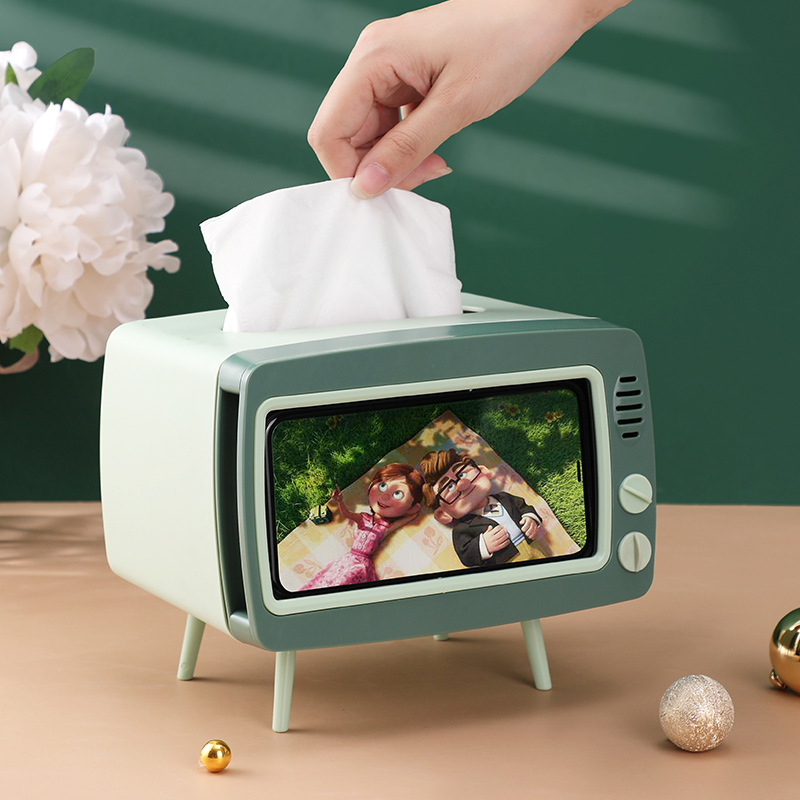 Cute TV Tissue Box Fun Containing Box Mobile Phone Rack Desktop Home Living Room Cartoon Dining Room Toilet Paper Box
