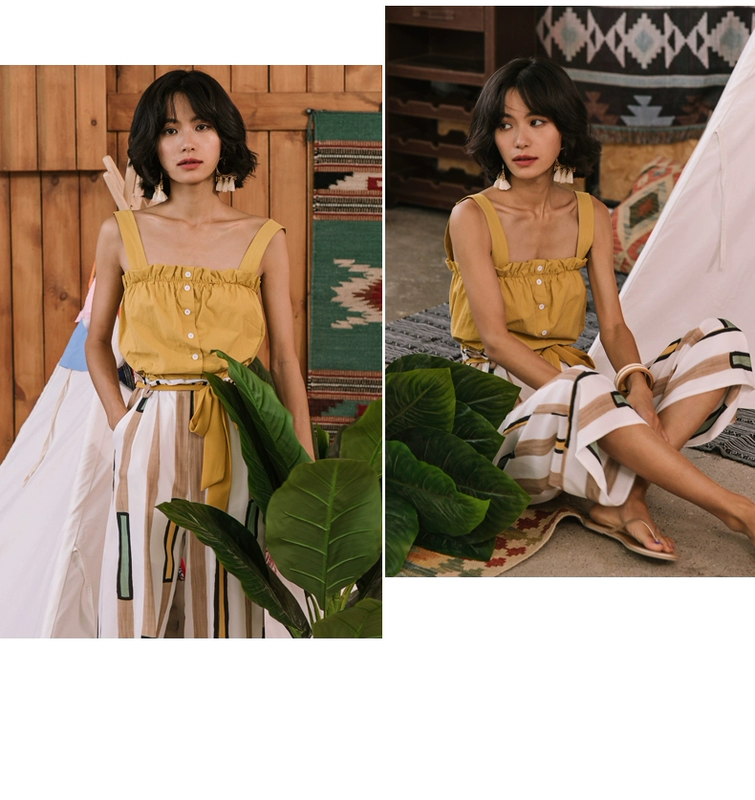 Holiday Queen Lotus Leaf Ear Eo Slim Stra quai Sexy Sexy Tops Vest Vest nữ mùa hè ngắn