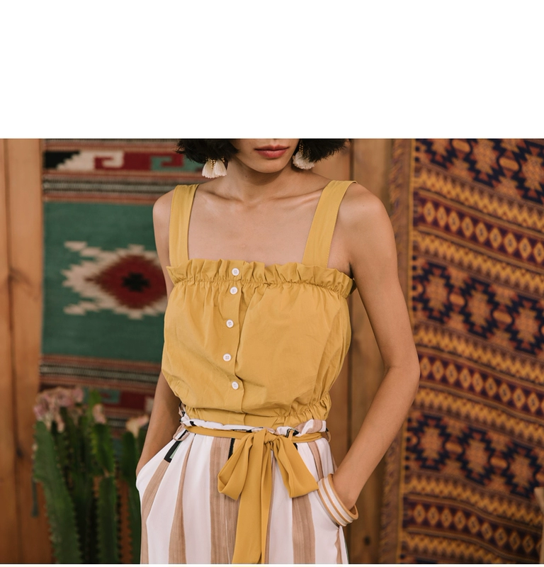 Holiday Queen Lotus Leaf Ear Eo Slim Stra quai Sexy Sexy Tops Vest Vest nữ mùa hè ngắn