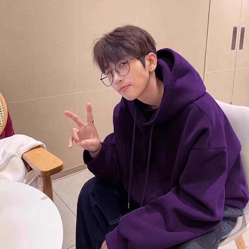 Purple Hooded Sweatshirt for Men, Heavyweight, Stiff, Oversize, American Style Trendy Brand, Qingdao Jimo, Spring and Autumn Youth Jacket