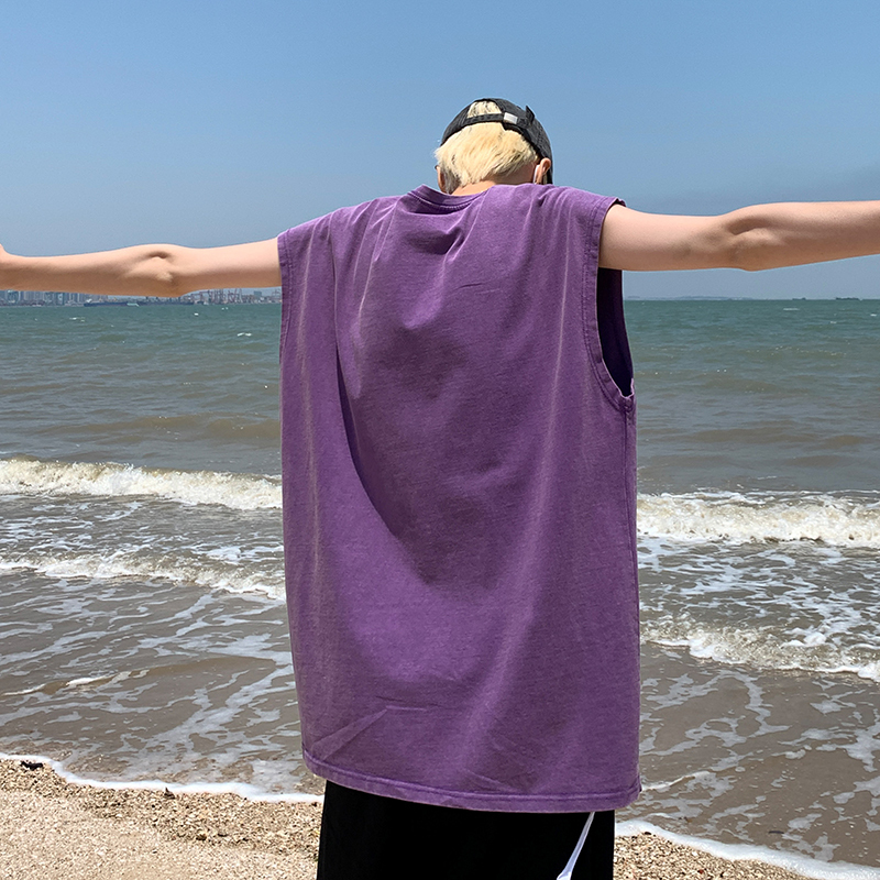 Purple Dopamine Vest Sports Tank Top Men's Sleeveless T-Shirt Wide Shoulder Washed Ribbed Tank Top Summer