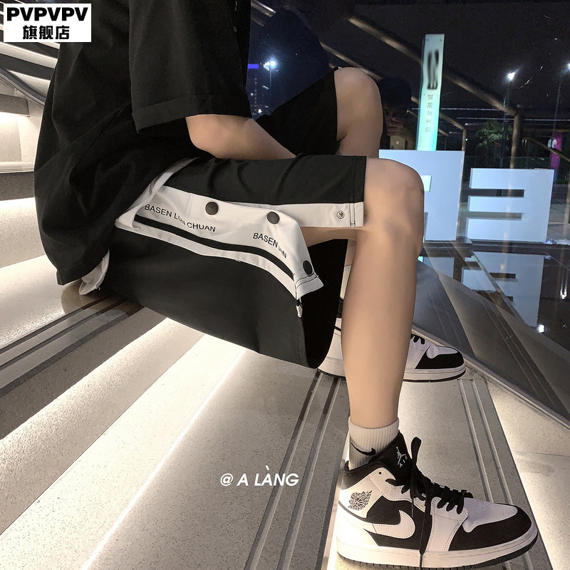 Buttoned American-Style Basketball Shorts for Men, Casual Sports Trendy Brand, ins Summer Thin Five-Point Pants, Above the Knee, Loose Fit