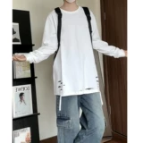 Белый летний приятный телу хлопковый лонгслив, в американском стиле, короткий рукав