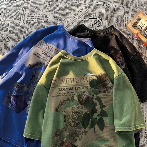 Летняя футболка, в американском стиле, короткий рукав, европейский стиль, изысканный стиль