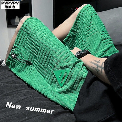 Tide, зеленые цветные летние тонкие шорты для отдыха, дизайнерские штаны, изысканный стиль, в американском стиле, тренд сезона