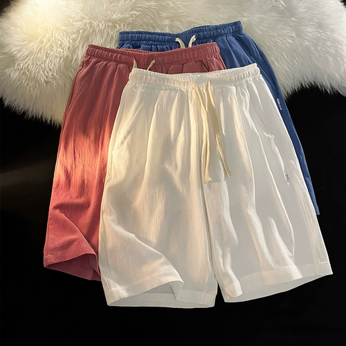 Дышащие тонкие шелковые шорты, белые штаны, из хлопка и льна