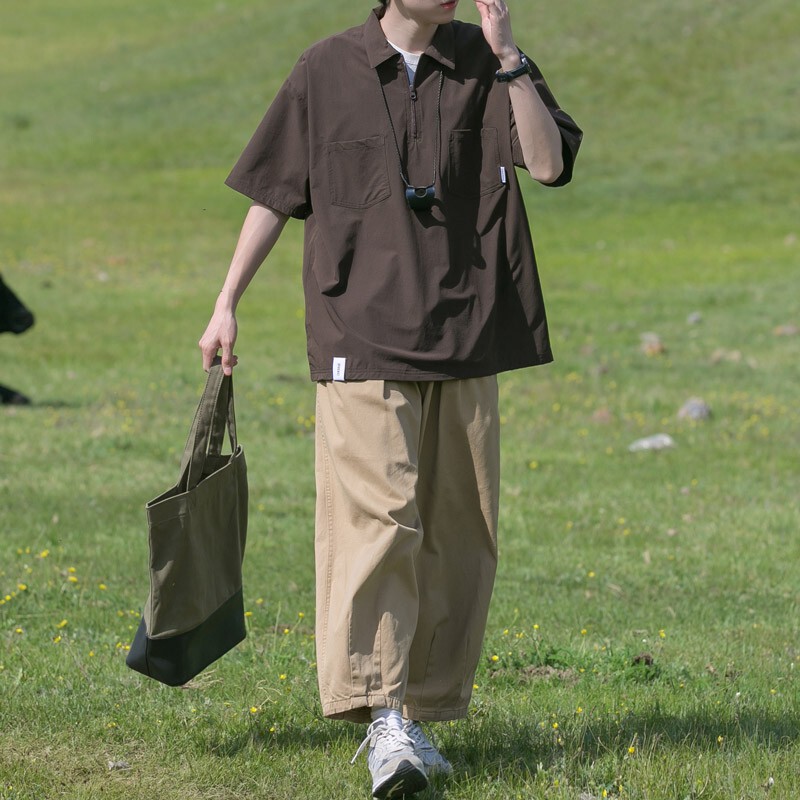 Japanese City Boy Workwear Wide-Leg Pants for Men, Outdoor Straight-Leg Lazy Style Oversized Khaki Harem Pants