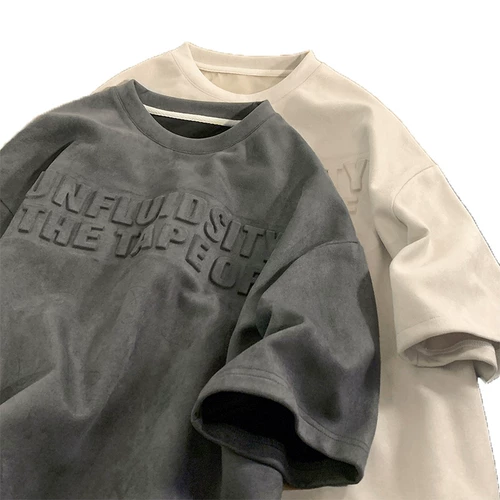 Бархатная ретро трендовая футболка с коротким рукавом, в американском стиле, оверсайз