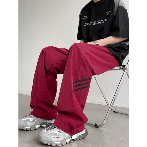 Красные нейлоновые шелковые быстросохнущие тонкие штаны, в американском стиле