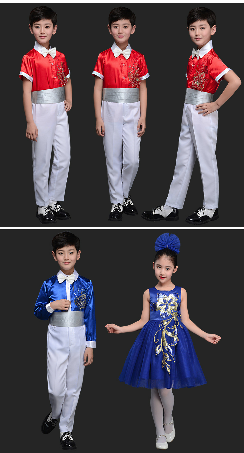 Trang phục biểu diễn sân khấu ngày tết, học sinh tiểu học và trung học hợp xướng nam nữ công chúa mặc trang phục múa mẫu giáo quần áo bé gái