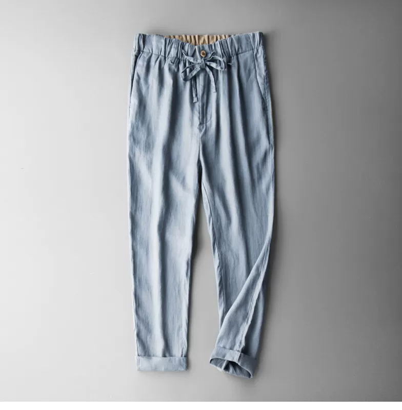 Mùa hè 2019 nam mới lanh quần linen chân lỏng quần cotton kích thước lớn quần linen lanh quần thường - Crop Jeans