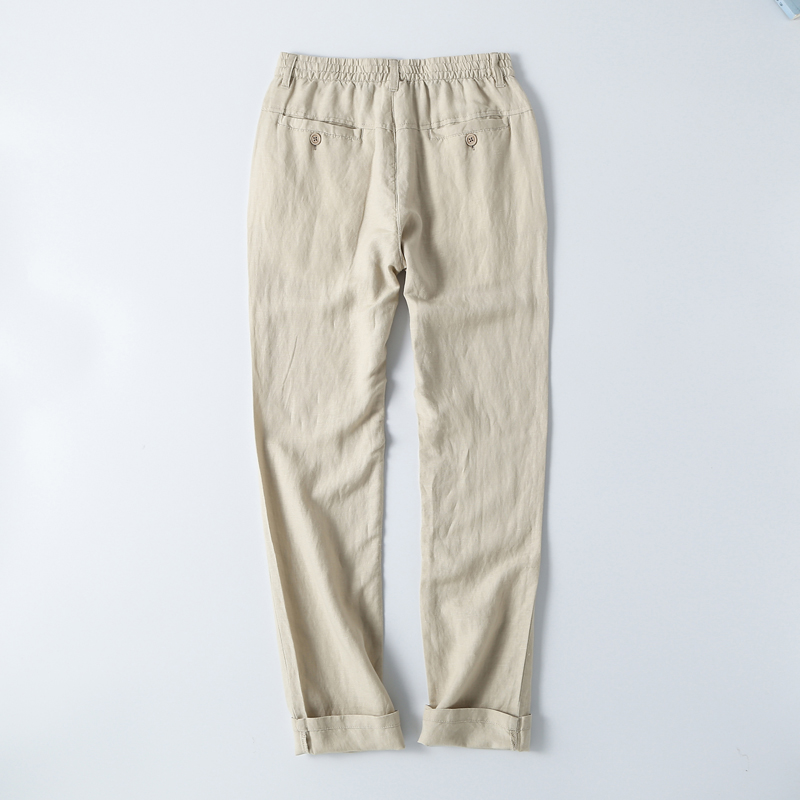 Quần linen nam mùa hè mỏng phần quần âu cỡ lớn Quần linen mùa hè Quần rộng cotton thun thun thun quần nam - 3/4 Jeans quần thể thao nam
