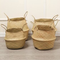 Flower blue woven basket Nordic seaweed home living room piano leaf flowerpot orniver flower pot set flower rattan portable Straw flower pot home home