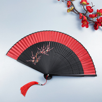Fan fan girl with cheongsam domineering fairy retro style red national style flower and bird folding fan easy to open and close