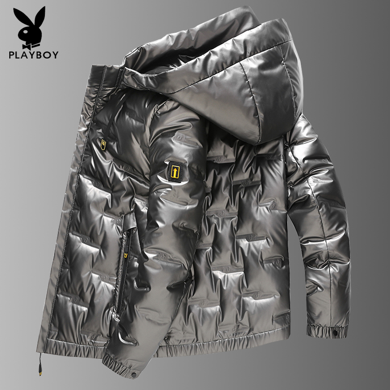 Playboy Hooded Glossy down Jacket for Men, Trendy Short Warm Coat, Winter Men's Easy-Care Stylish Clothing Playboy Hooded Glossy down Jacket for Men, Trendy Short Warm Coat, Winter Men's Easy-Care Stylish Clothing