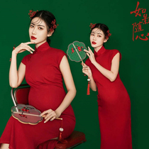 Exhibition new pregnant woman photo clothing Photo studio sexy photo red Cheongsam retro Chinese style art sample clothing