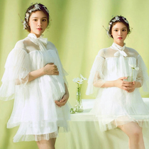 Pregnant woman Photo costume beautiful white gauze skirt photo studio pregnancy belly art photo dress quasi-mommy photo