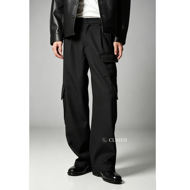 Clnieh Italian Imported Heavyweight Crisp Wool Fabric Design Straight-Leg Casual Work Pants Clnieh Italian Imported Heavyweight Crisp Wool Fabric Design Straight-Leg Casual Work Pants