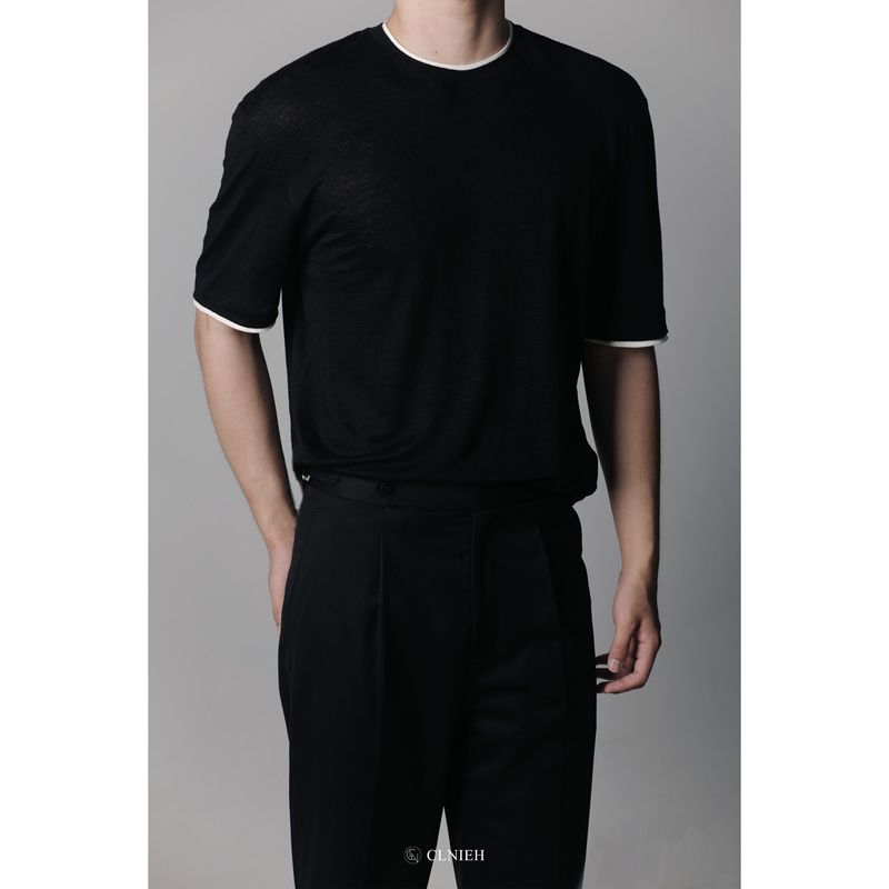 Clnieh | Japanese Imported Luxury Fine Linen Old Money Style Quiet Luxury Micro Silhouette Double-Layer Color-Blocked T-Shirt Clnieh | Japanese Imported Luxury Fine Linen Old Money Style Quiet Luxury Micro Silhouette Double-Layer Color-Blocked T-Shirt