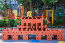 Kindergarten construction area brick master bricklaying game bricks building blocks red theme building educational toys