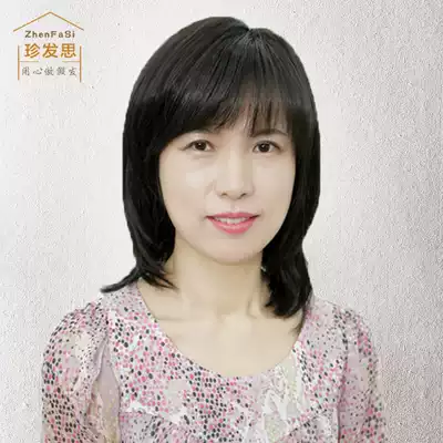 Middle-aged wig female long hair mother's mid-length straight hair breathable natural black full headgear to cover white hair can tie ponytail