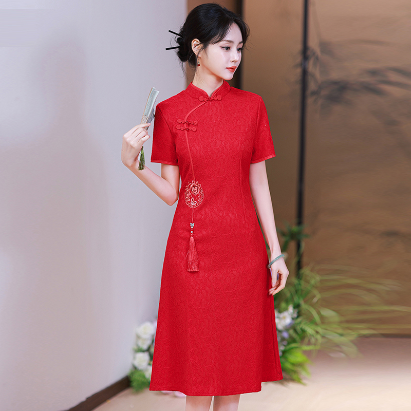 2026 Summer Plus Size Improved Traditional Chinese Style Red Cheongsam Bride's Homecoming Toast Dress Retro Stand Collar Slimming Dress 2026 Summer Plus Size Improved Traditional Chinese Style Red Cheongsam Bride's Homecoming Toast Dress Retro Stand Collar Slimming Dress