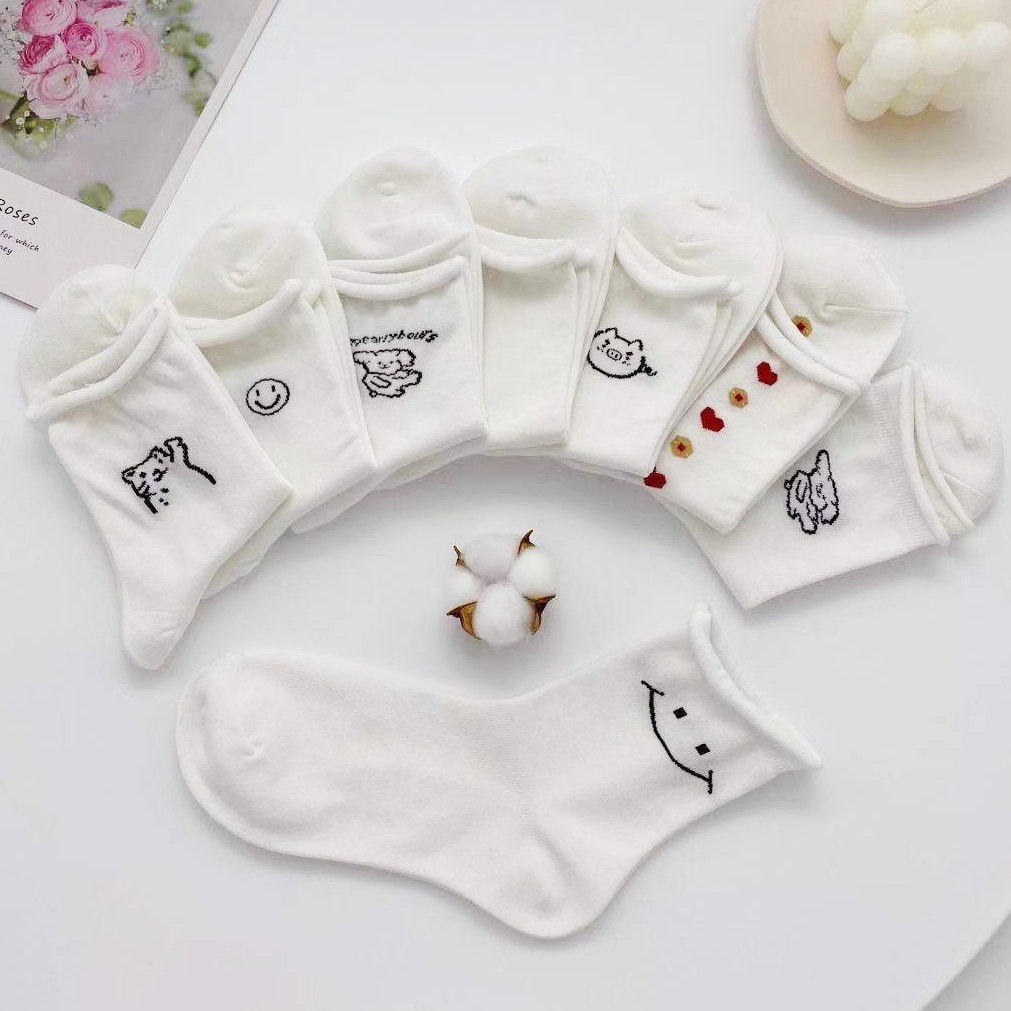 White jk rolling socks in stockings in spring and summer thin cotton Korea Japanese cute net red socks