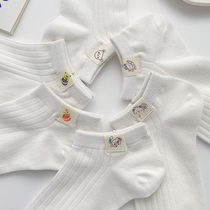 White Socks Children Spring And Autumn Thin Socks ins Chains Chaoges Cute Cartoon Summer Pure Cotton Boat Socks Shallow