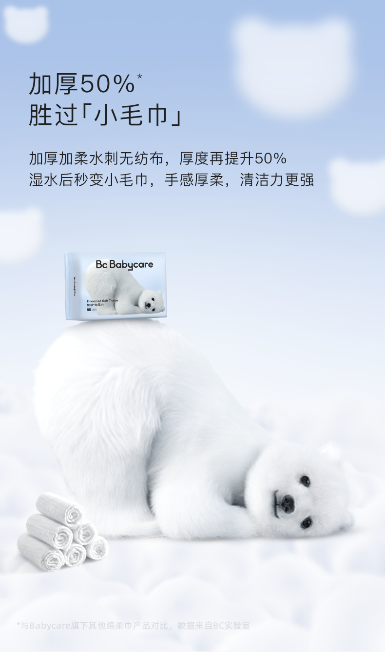 Babycare 婴儿干湿两用小熊棉柔巾 80抽*8包 图1