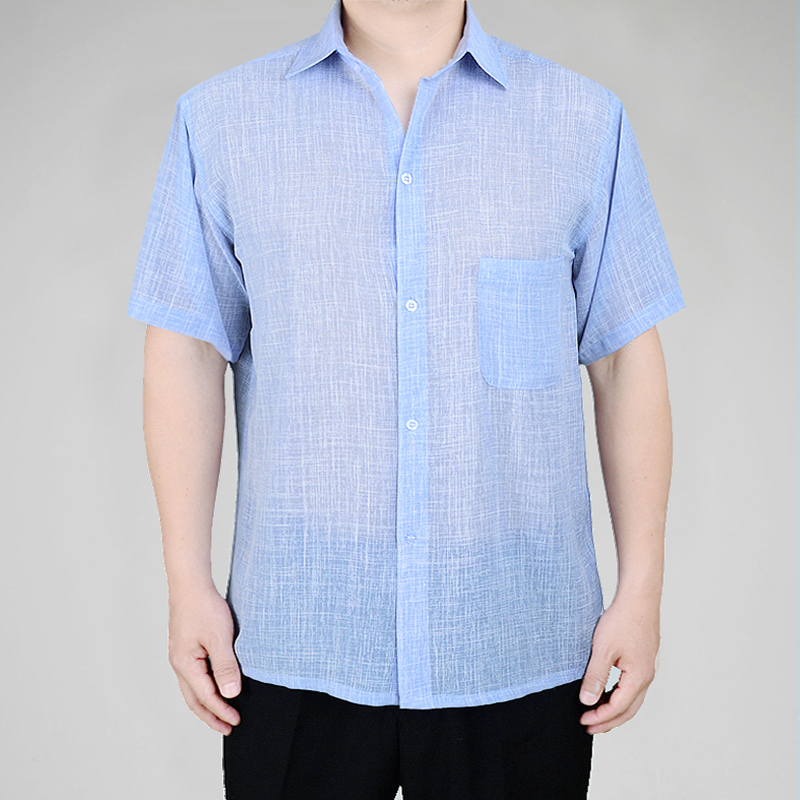 Middle-aged and elderly men's short-sleeved shirts summer thin linen shirts old men's shirts plus fertilizer plus size half-sleeved dad clothes