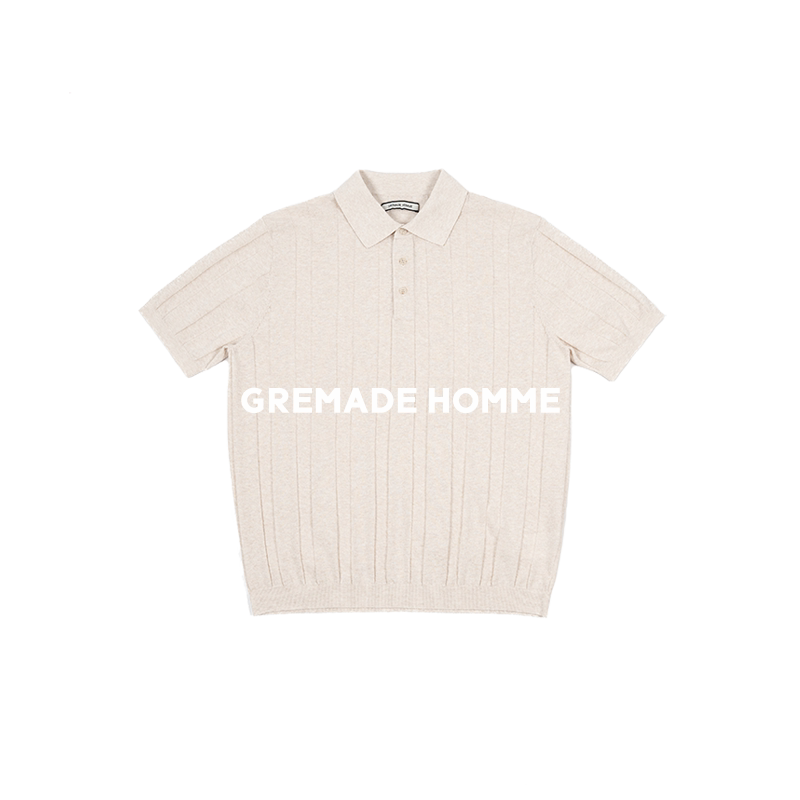 Gremade Old Money Style Dark Striped Jacquard Regular Shoulder Short Wide Lapel Polo Shirt
