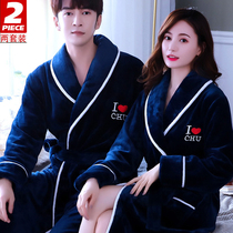 Sleeping gown couples a pair of autumn and winter padded velvet flannel long sexy bathrobes men's and women's coral fleece home clothes