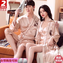 Pajamas couples women 2021 new summer ice silk senior sexy nightgown men's nightgown spring and autumn suit