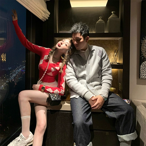 Парная одежда для влюбленных, осенний кардиган, свитер, куртка, V-образный вырез