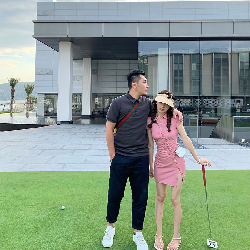 DoggyQin romantic to death 2021 summer couple wear polo slim dress women's short-sleeved top