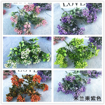 Wire mesh flower material Flower arrangement with grass simulation green plant 7 forks small wild fruit Milan fruit with grass full