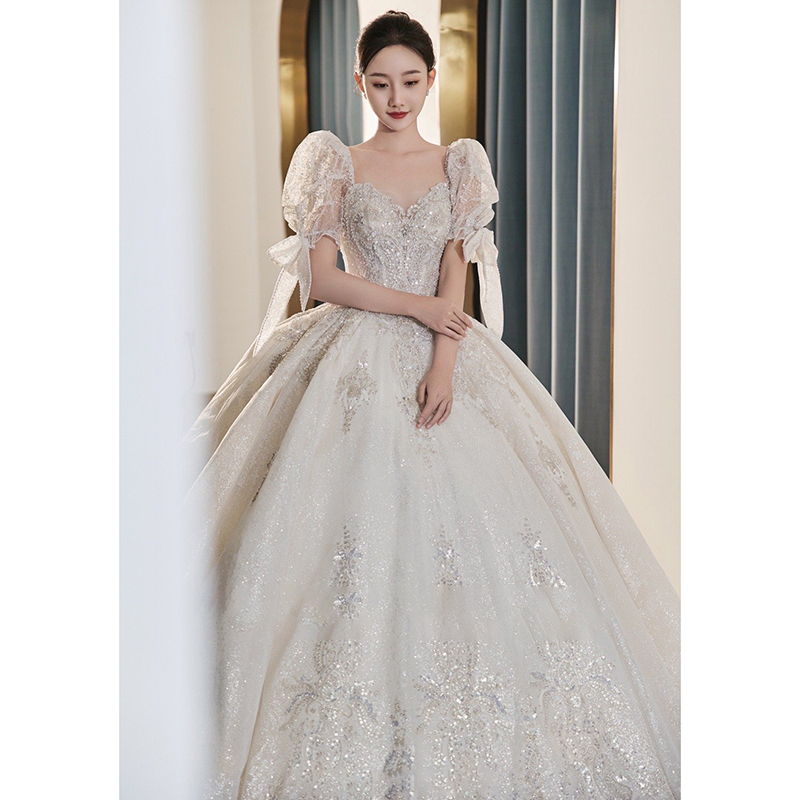 French main wedding dress 2024 new bride high -end texture heavy work small workers, small pregnant women go out, light yarn big trailer female French main wedding dress 2024 new bride high -end texture heavy work small workers, small pregnant women go out, light yarn big trailer female