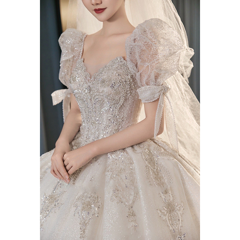 French main wedding dress 2024 new bride high -end texture heavy work small workers, small pregnant women go out, light yarn big trailer female French main wedding dress 2024 new bride high -end texture heavy work small workers, small pregnant women go out, light yarn big trailer female