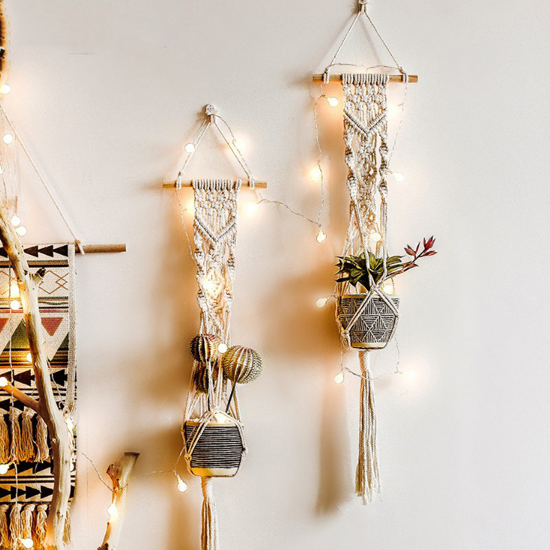Hand-woven tapestry creative wall decoration wall hanging plant net bag hanging basket flower basket indoor hanging decorative background props