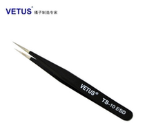 VETUS Tweezers Precision Stainless Steel Black Anti-Static Tip Tweezers TS-10ESD 11CM Long