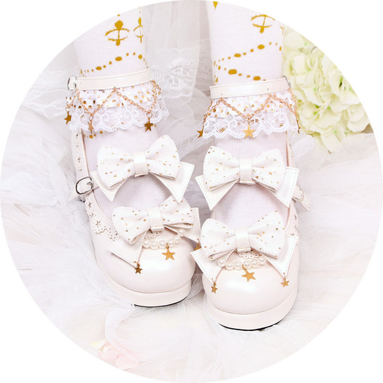 Laodong Shijia's starry lolita Lolita bow Japanese mid-heeled girls' shoes