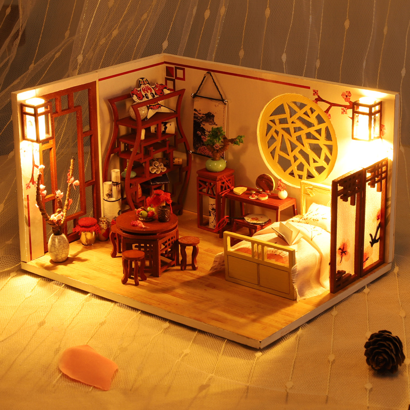 3D three-dimensional puzzle Wooden model Male and female children's toys Japanese diy cottage house handmade birthday gift