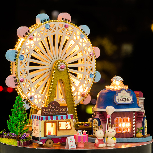 Ferris wheel handmade wooden DIY rotating music box Music box Creative girl birthday gift to send 61 children