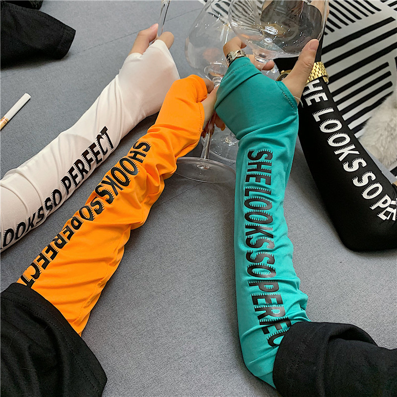 Net red style ins wind sunscreen arm sleeve arm cover long sleeve letter men and women hip-hop street dance personality tide loose