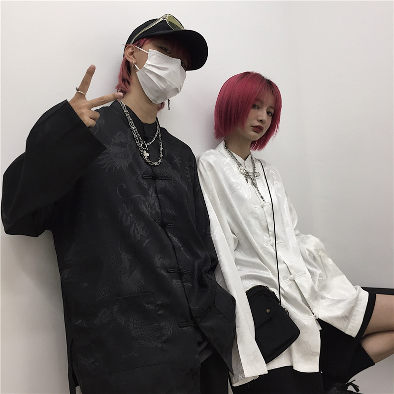 Fashionable class clothes for men and women long-sleeved Tang suit performance clothes retro design feeling small crowd loose stand-up collar Japanese-style buckle jacket