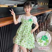 Girls dress for dress and summer clothes 2022 new small frescoed childrens skirt Girls summer break two pieces of broken princess dress